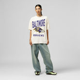 Baltimore Ravens Women's Logo Rise Boyfriend T-Shirt - Cream - Mitchell & Ness