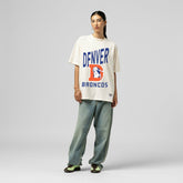 Denver Broncos Women's Logo Rise Boyfriend T-Shirt - Cream - Mitchell & Ness