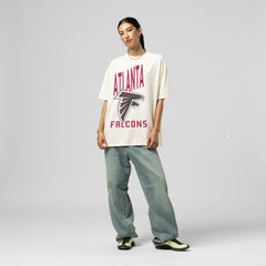 Atlanta Falcons Women's Logo Rise Boyfriend T-Shirt - Cream - Mitchell & Ness