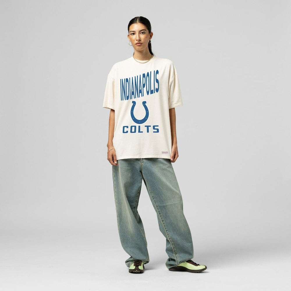Indianapolis Colts Women's Logo Rise Boyfriend T-Shirt - Cream - Mitchell & Ness