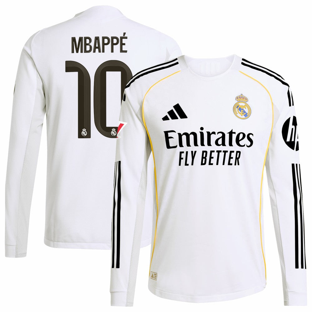 Adidas - Kylian Mbappé Real Madrid 2025/26 Home Long Sleeve Player Jersey - White