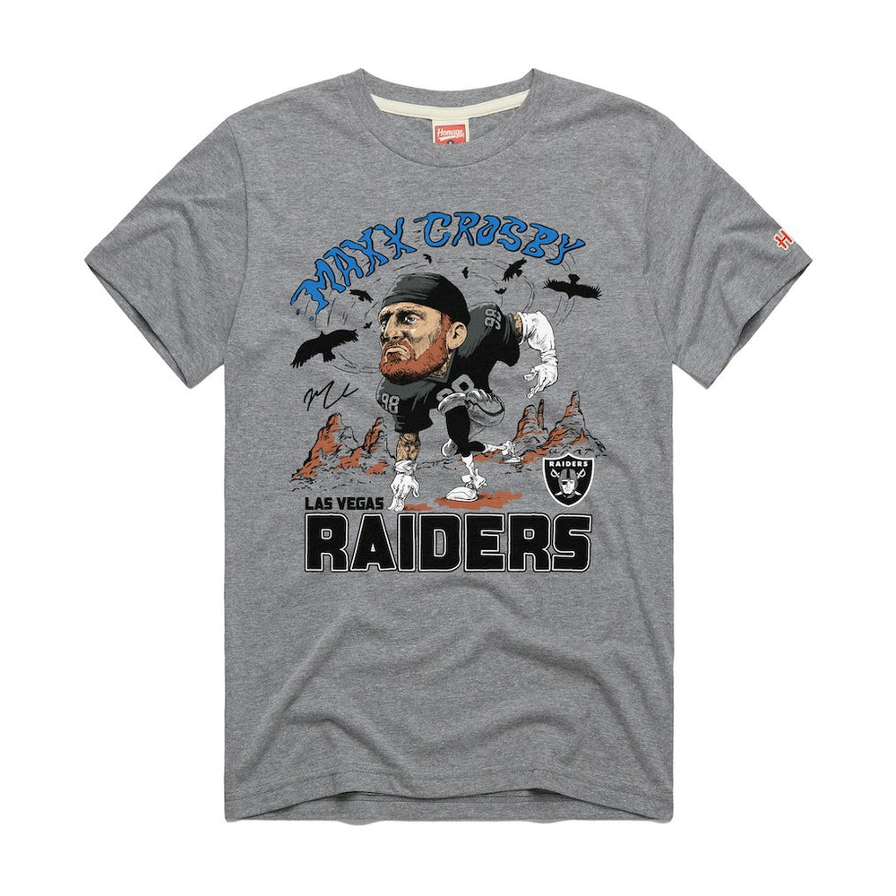 Maxx Crosby Las Vegas Raiders Homage Unisex Caricature Player Graphic Tri-Blend T-Shirt - Silver - NFL