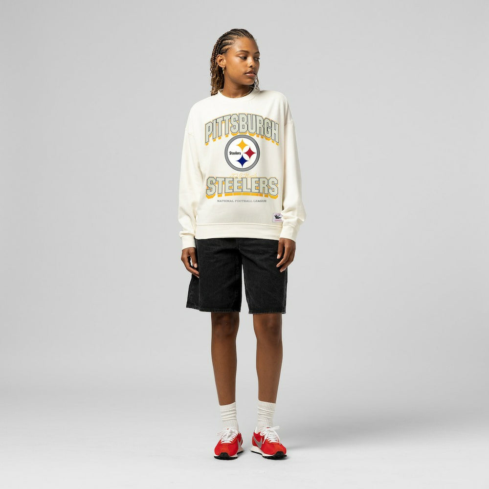 Pittsburgh Steelers Women's Tonal Arch Sweatshirt - Cream - Mitchell & Ness
