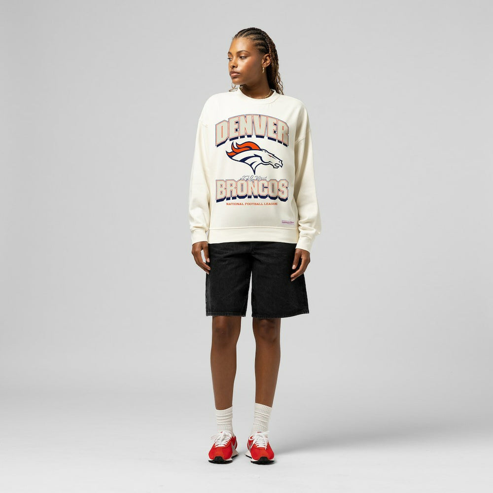 Denver Broncos Women's Tonal Arch Sweatshirt - Cream - Mitchell & Ness