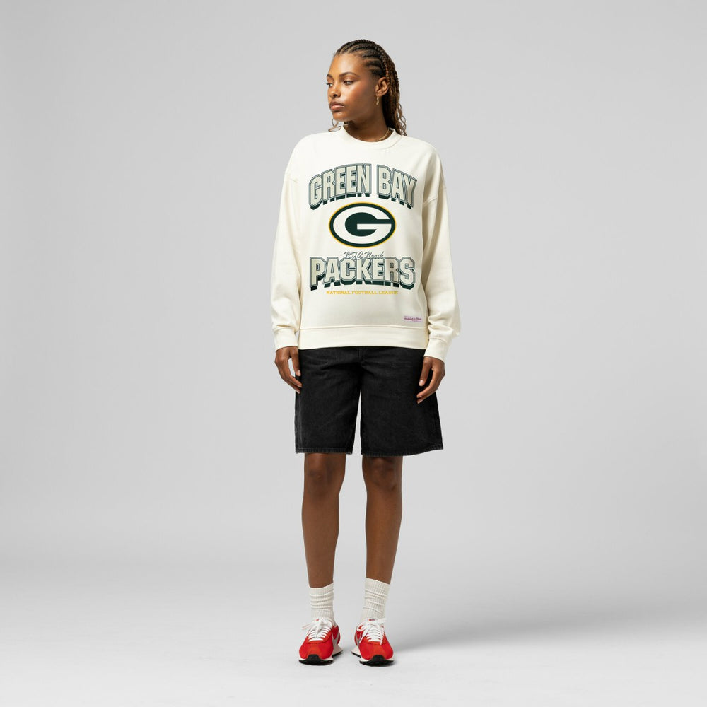 Green Bay Packers Women's Tonal Arch Sweatshirt - Cream - Mitchell & Ness