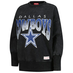 Dallas Cowboys Women's Delineate Mineral Wash Crewneck Sweatshirt - Black - Mitchell & Ness