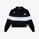 Dallas Cowboys Women's Cropped Long Sleeve Rugby Polo - Black - Mitchell & Ness