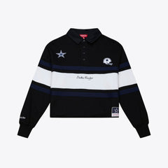 Dallas Cowboys Women's Cropped Long Sleeve Rugby Polo - Black - Mitchell & Ness