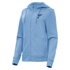 St. Louis Blues Antigua Women's Seeker Full-Zip Hoodie - Heather Blue | NHL Lifestyle