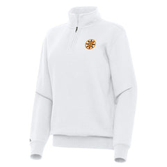 Boston Bruins Antigua Women's Victory Quarter-Zip Pullover Top - White | NHL Lifestyle