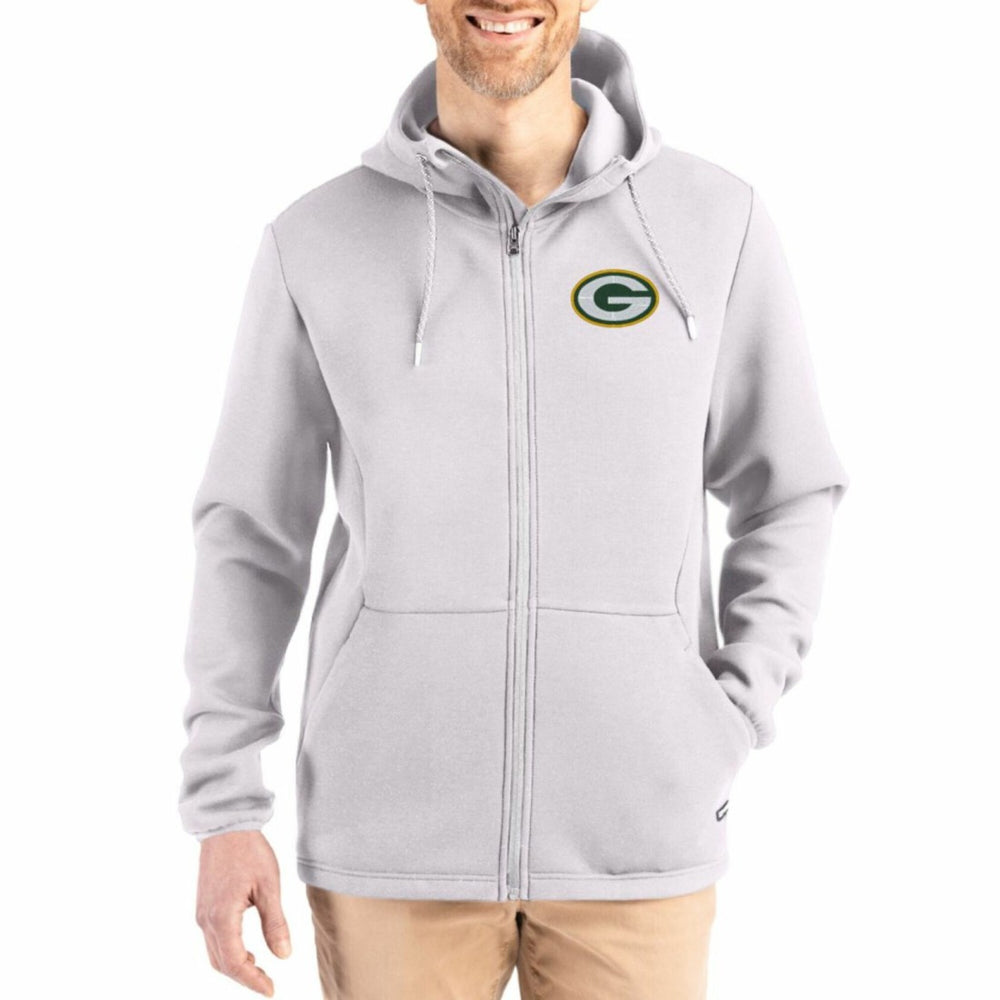 Green Bay Packers Cutter & Buck Roam Epic Comfort Recycled Full-Zip Hoodie Jacket - Gray - NFL