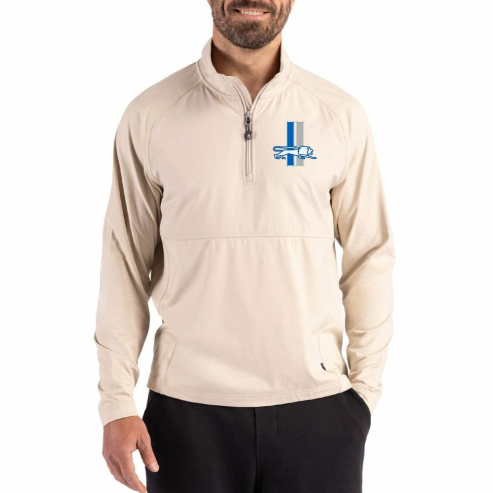 Detroit Lions Cutter & Buck Adapt Eco Knit Hybrid Recycled Quarter-Zip Jacket - Light Brown - NFL