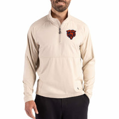 Chicago Bears Cutter & Buck Adapt Eco Knit Hybrid Recycled Quarter-Zip Jacket - Light Brown - NFL