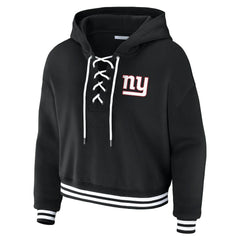 New York Giants WEAR by Erin Andrews Women's Lace-Up Fleece Hoodie - Black - NFL