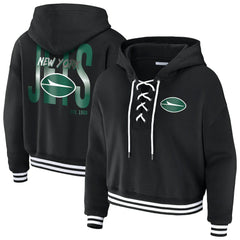 New York Jets WEAR by Erin Andrews Women's Lace-Up Fleece Hoodie - Black - NFL