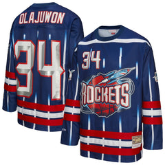 Mitchell & Ness Hakeem Olajuwon Houston Rockets Unisex Maxxed Out Fashion Hockey Jersey Navy