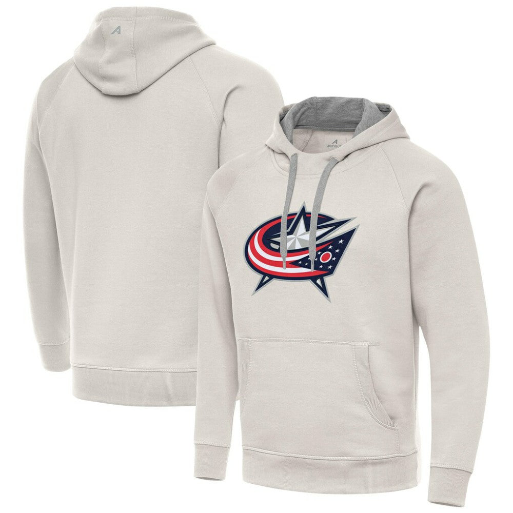 Columbus Blue Jackets Antigua Big Logo Victory Pullover Hoodie - Cream | NHL discount