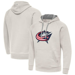 Columbus Blue Jackets Antigua Big Logo Victory Pullover Hoodie - Cream | NHL discount