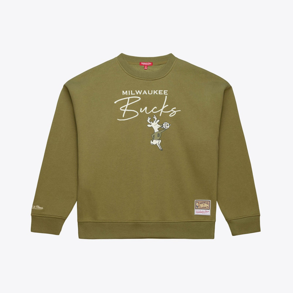 Mitchell & Ness Milwaukee Bucks Women's Lightweight Script Sweatshirt Olive