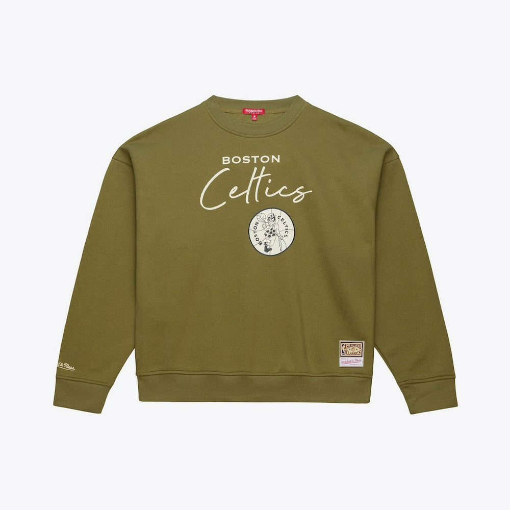 Mitchell & Ness Boston Celtics Women's Lightweight Script Sweatshirt Olive