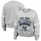 New York Yankees WEAR by Erin Andrews Women's Sleeve Stripe Fleece Crewneck Sweatshirt Near Me