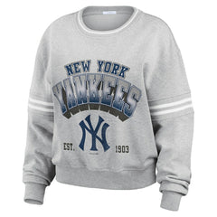New York Yankees WEAR by Erin Andrews Women's Sleeve Stripe Fleece Crewneck Sweatshirt Near Me