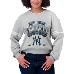 New York Yankees WEAR by Erin Andrews Women's Sleeve Stripe Fleece Crewneck Sweatshirt Near Me