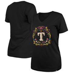 Texas Rangers New Era Women's Día de los Muertos V-Neck T-Shirt Discount