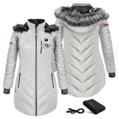 Kansas City Chiefs ActionHeat Women's 5V Battery Heated Long Puffer Full-Zip Hoodie Jacket - White - NFL