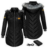 Washington Commanders ActionHeat Women's 5V Battery Heated Long Puffer Full-Zip Hoodie Jacket - Black - NFL