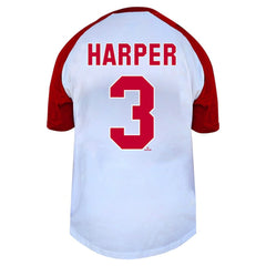 Bryce Harper Philadelphia Phillies Profile Women's Plus Size Name & Number Raglan Henley T-Shirt Discount