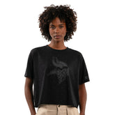 Minnesota Vikings Starter Women's Rhinestone Sprinkle Boxy Cropped T-Shirt - Black - NFL