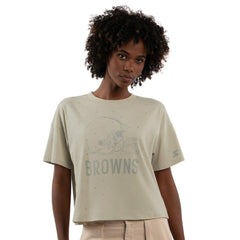 Cleveland Browns Starter Women's Rhinestone Sprinkle Boxy Cropped T-Shirt - Khaki - NFL
