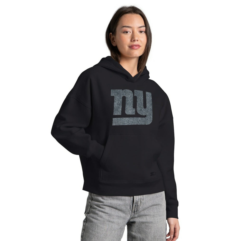 New York Giants Starter Women's Rhinestone Relaxed Hoodie - Black - NFL