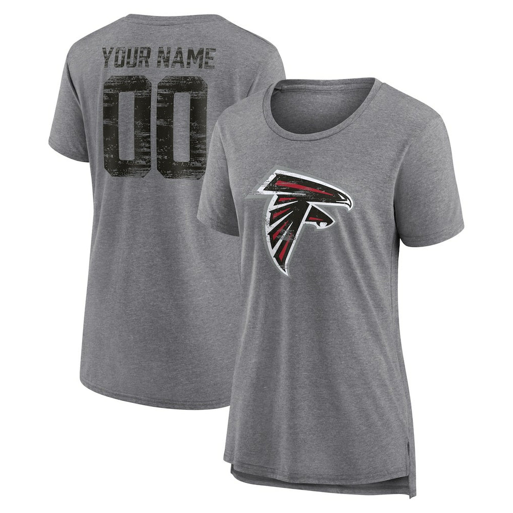 Atlanta Falcons Women's Heritage Custom Name & Number Tri-Blend T-Shirt - Gray - NFL