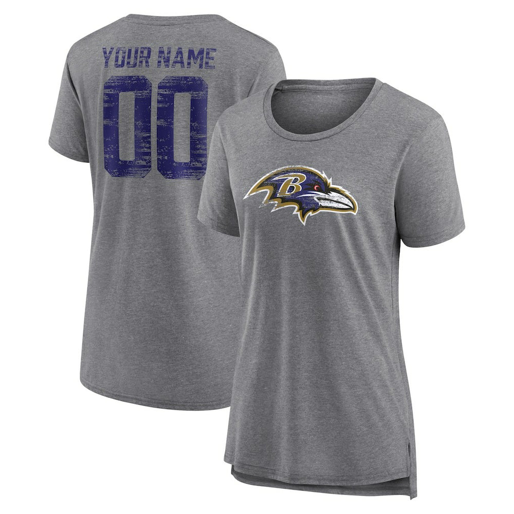 Baltimore Ravens Women's Heritage Custom Name & Number Tri-Blend T-Shirt - Gray - NFL