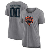 Chicago Bears Women's Heritage Custom Name & Number Tri-Blend T-Shirt - Gray - NFL
