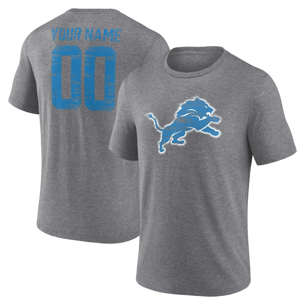 Detroit Lions Heritage Custom Name & Number Tri-Blend T-Shirt - Gray - NFL