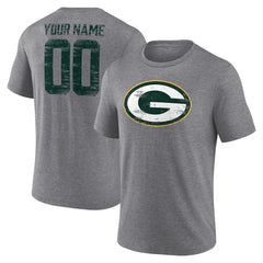 Green Bay Packers Heritage Custom Name & Number Tri-Blend T-Shirt - Gray - NFL