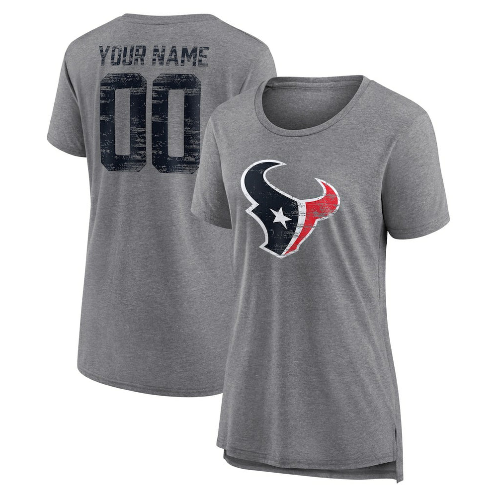 Houston Texans Women's Heritage Custom Name & Number Tri-Blend T-Shirt - Gray - NFL