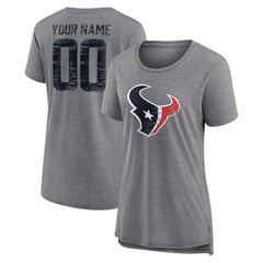 Houston Texans Women's Heritage Custom Name & Number Tri-Blend T-Shirt - Gray - NFL