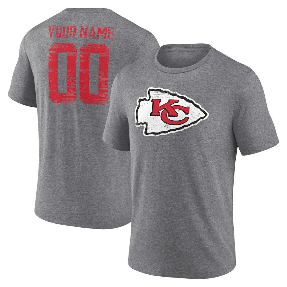 Kansas City Chiefs Heritage Custom Name & Number Tri-Blend T-Shirt - Gray - NFL