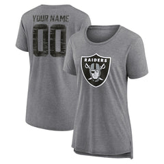 Las Vegas Raiders Women's Heritage Custom Name & Number Tri-Blend T-Shirt - Gray - NFL