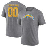 Los Angeles Chargers Heritage Custom Name & Number Tri-Blend T-Shirt - Gray - NFL