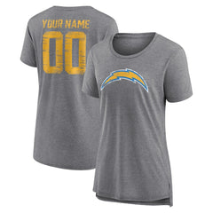 Los Angeles Chargers Women's Heritage Custom Name & Number Tri-Blend T-Shirt - Gray - NFL