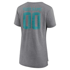 Miami Dolphins Women's Heritage Custom Name & Number Tri-Blend T-Shirt - Gray - NFL