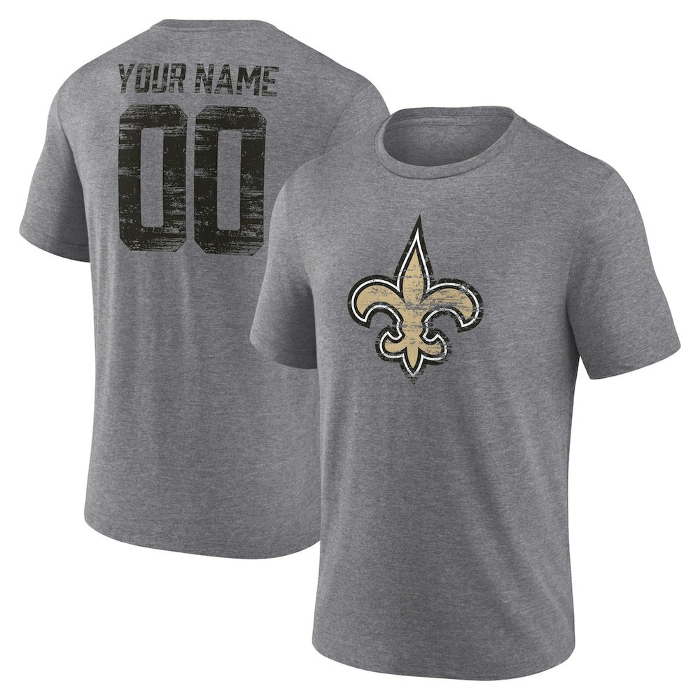 New Orleans Saints Heritage Custom Name & Number Tri-Blend T-Shirt - Gray - NFL