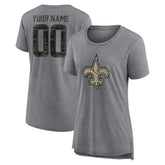 New Orleans Saints Women's Heritage Custom Name & Number Tri-Blend T-Shirt - Gray - NFL
