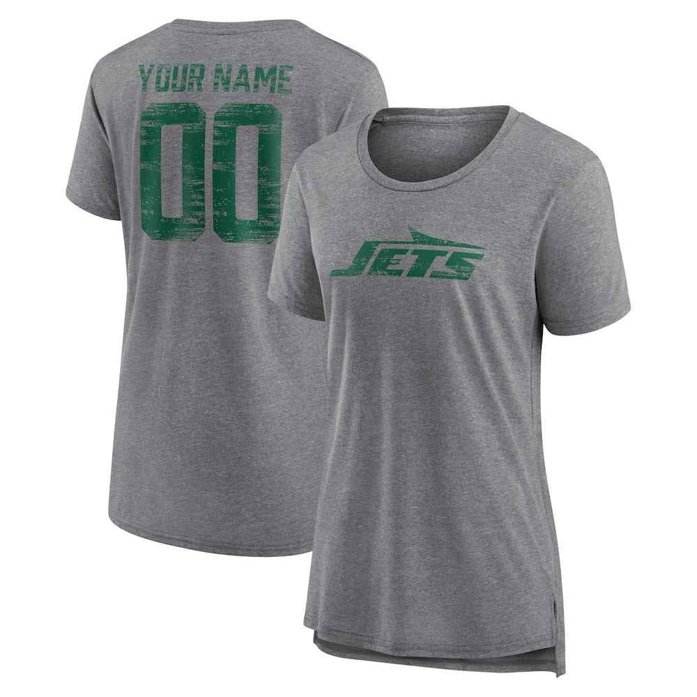 New York Jets Women's Heritage Custom Name & Number Tri-Blend T-Shirt - Gray - NFL