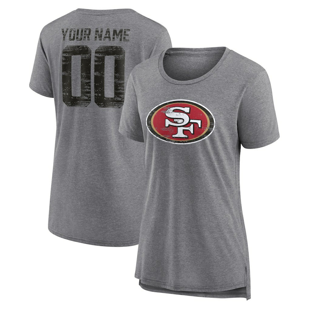 San Francisco 49ers Women's Heritage Custom Name & Number Tri-Blend T-Shirt - Gray - NFL